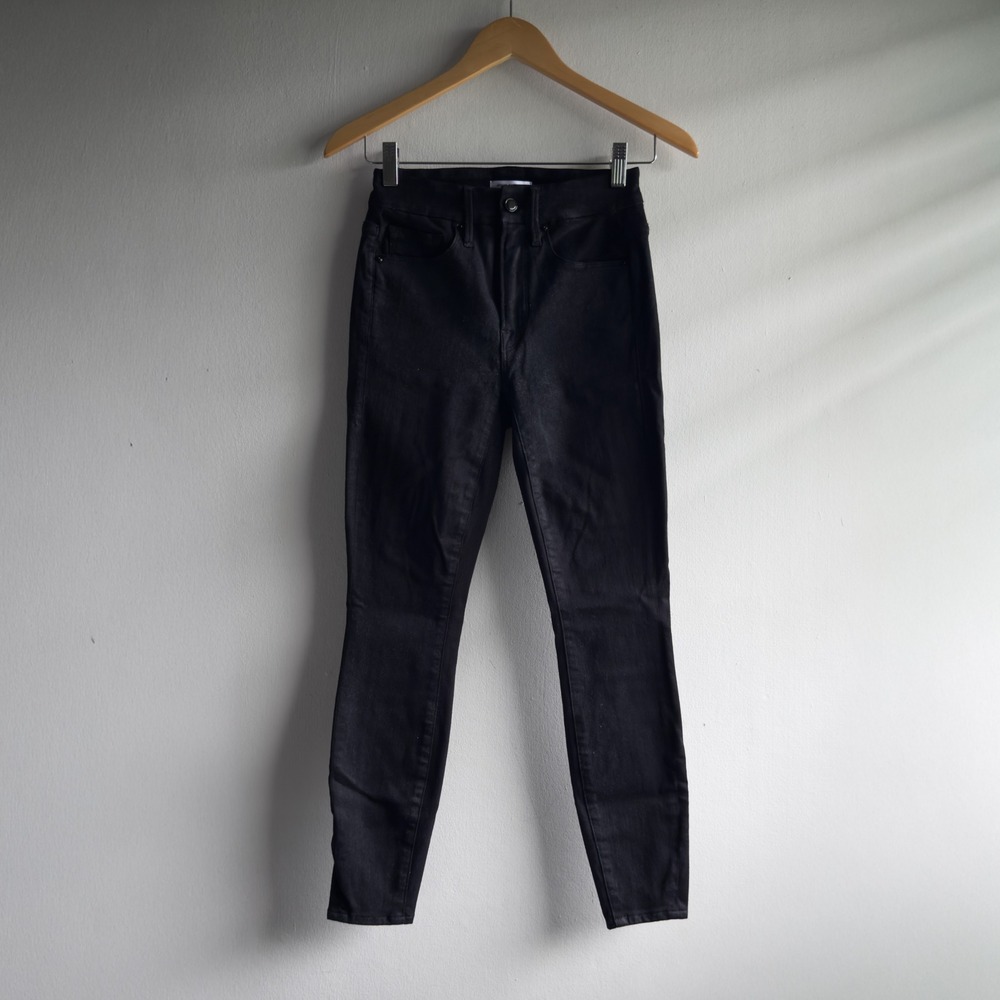 Good American Good Legs High Rise Coated Skinny Jeans Women 0/25 Black Edgy